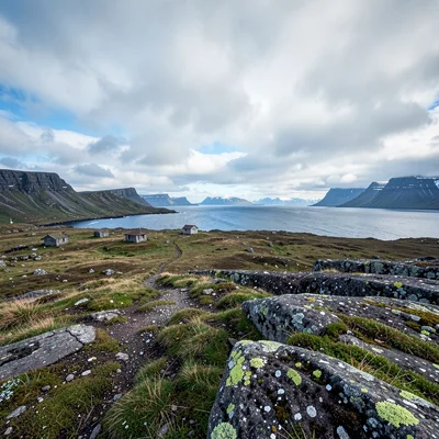 Icelandic isolation, Westfjords remoteness, Cairn marking path across plateau, n