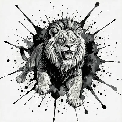 Roaring lion splatter
