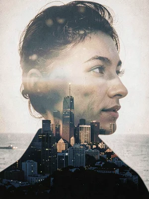City skyline through face silhouette