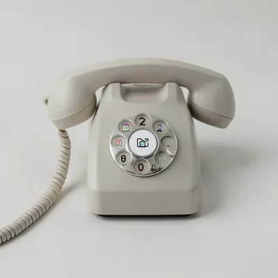 Rotary phone dial but each number hole contains a touchscreen app icon