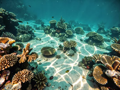 Light web slowly shifting across ancient coral floor