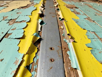 Floor paint worn by foot traffic, central path bare metal flanked by intact yell