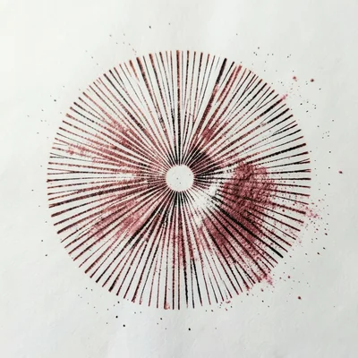Half-completed spore print, cap removed mid-process showing partial deposit and 