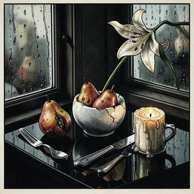 Vanitas on Black Glass