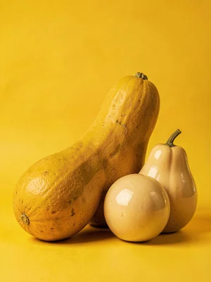 Mustard yellow study, squash, wool, ceramic, ochre light source matching objects