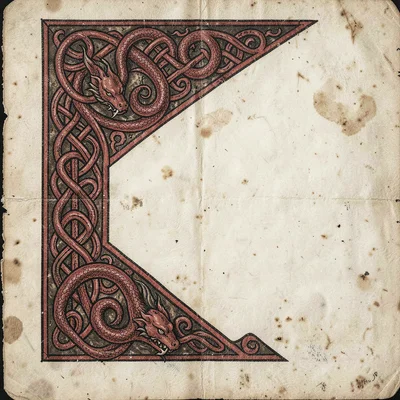 Corner bracket ornament — tight spiral knotwork occupying triangular corner on v