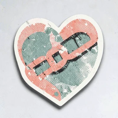 Bram-screenpress style sticker of a halftone interlinked chain of hearts in cora