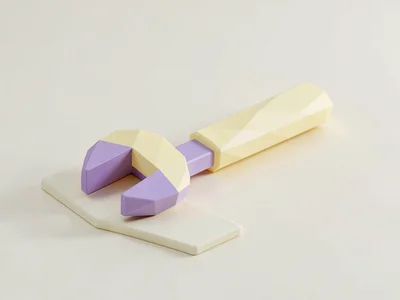 Adjustable butter-yellow lowpoly wrench with chunky lavender jaws and a triangul