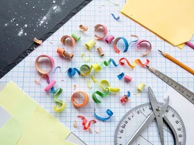 Colored Pencil Shavings Curls on Graph Paper