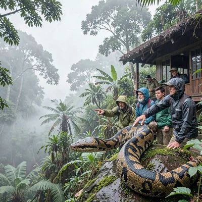Cloud forest mist layers in Costa Rica, A naturalist guide pointing out a well-c