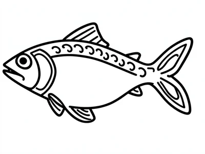 Salmon — body arc, eye ovoid prominent, gill plates in U-form, tail as split-U
