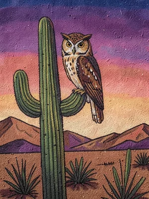 Owl on saguaro cactus