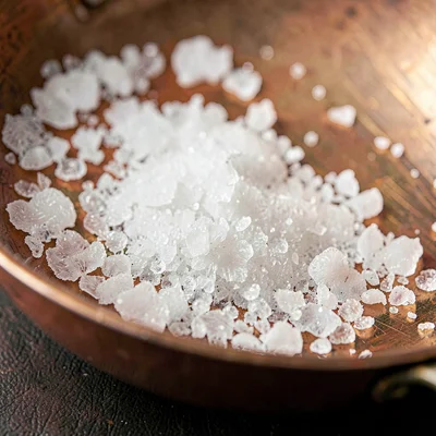 Texture study of crystallized sugar at the bottom of a copper pan