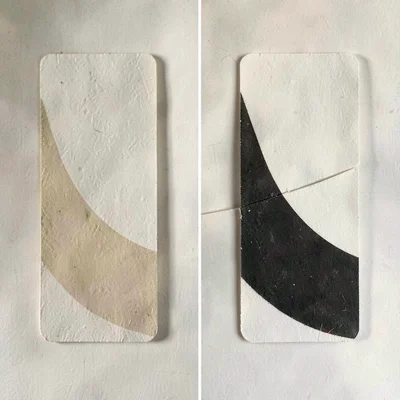 Side-by-side before-and-after pair of two abstract dashboard plates separated by