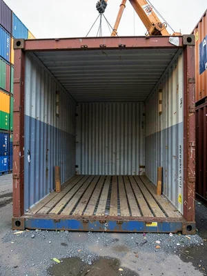 Empty Container Interior Wood Floor Corner Posts