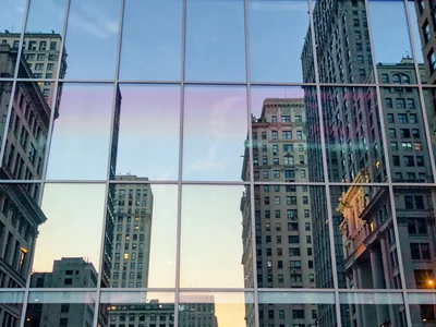 Multiple buildings creating gradient reflection field