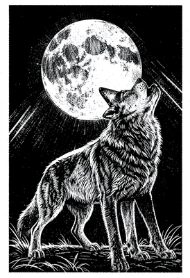 Wolf howling scratchboard