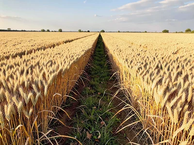 Field road cutting through golden wheat ocean
