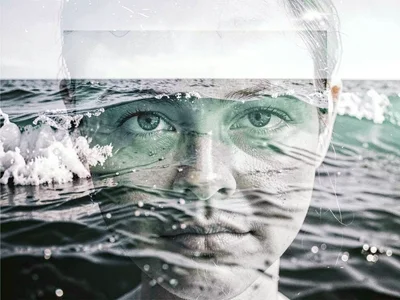 Ocean with face in wave form