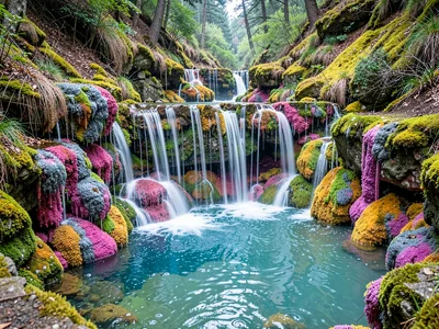 Pool overflow creating mineral cascade