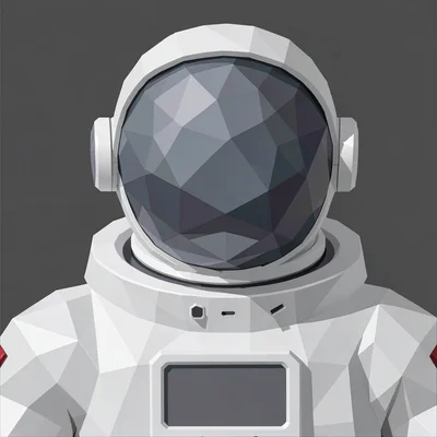 Low-poly illustration, low-poly astronaut portrait , faceted geometric surfaces,