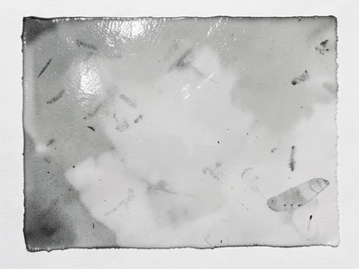 Oil-based monoprint ink surface, glossy wet-looking texture even when dry, perma