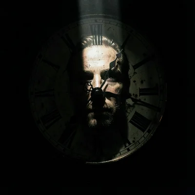 Old clock face in shaft of light