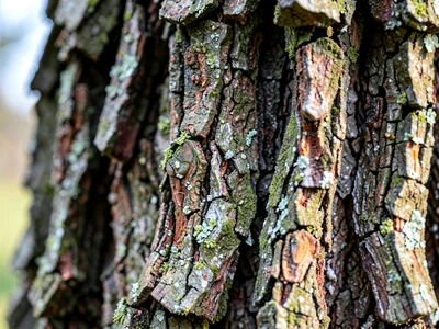 Oak bark deep furrows aged