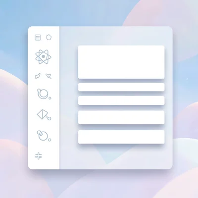 Flat clean feedback-inbox UI on a soft sky surface, sidebar with abstract glyphs