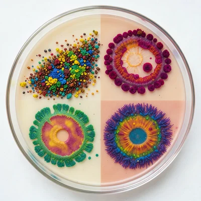 Bacterial streak plate technique, four-quadrant dilution streak creating gradien