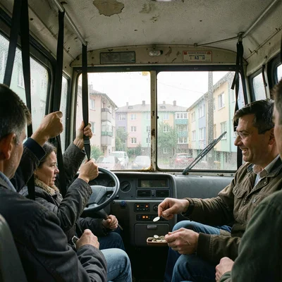 Post-Soviet urban photography, A marshrutka minibus packed with passengers, cond