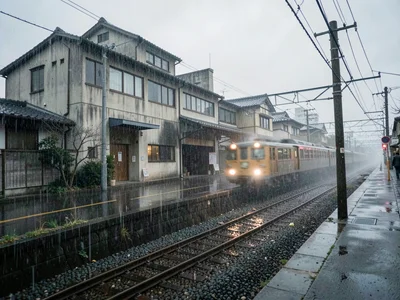 Freight train blur rain