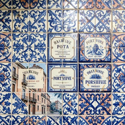Azulejo tile geometry, Portuguese ceramic culture, Port wine aging in barrels, c