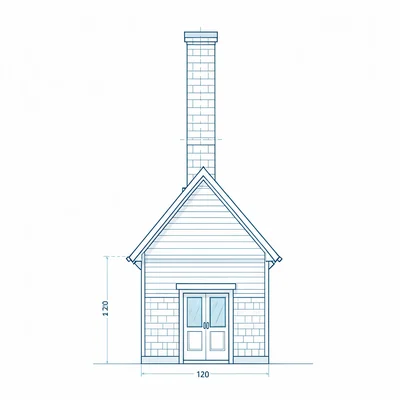 Vertical blueprint of a chimney and gable, technical line on cool blue