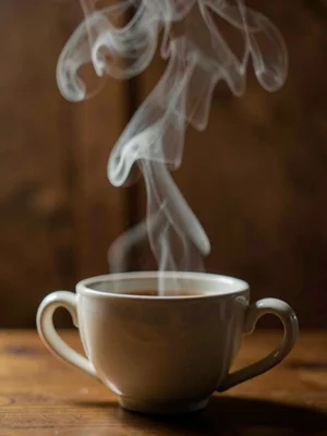 Steam rising from unseen teacup, the proof of heat without showing source