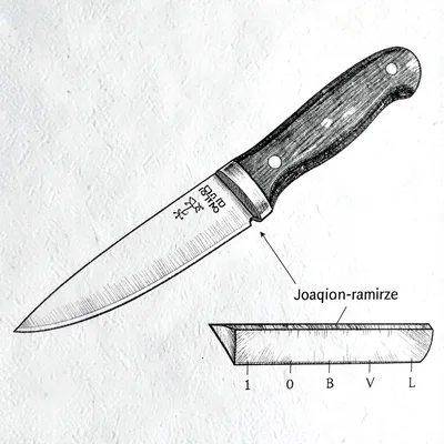 Joaquin-ramirez ink schematic of a hori-hori knife showing tang and bevel, fine