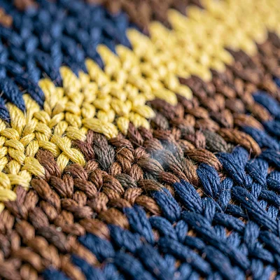 Ikat warp of silk transitions from weld-yellow into walnut-brown with characteri