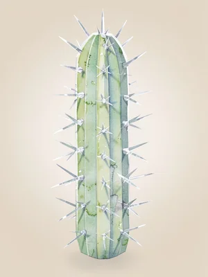 Crystal-clear lowpoly cactus with a tall cylindrical body and sharp transparent 