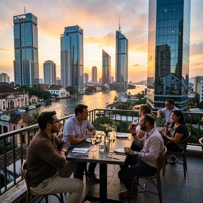 Casco Viejo restoration meeting modern Panama City, A rooftop terrace bar at sun