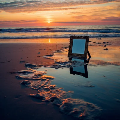 Photo During a vibrant sunset a mirror on the beach r
