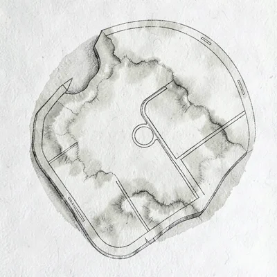 hand-drawn topo of a takeoff area with terrain shading