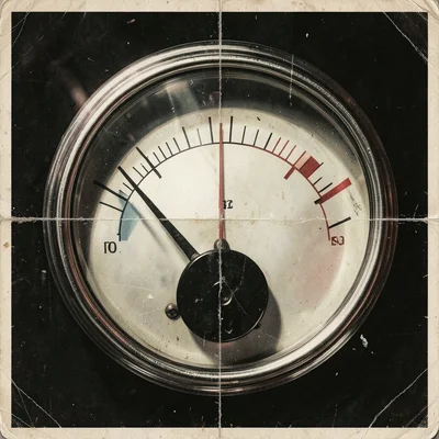 Analog voltmeter face, hand-painted scale with mirror strip for parallax correct