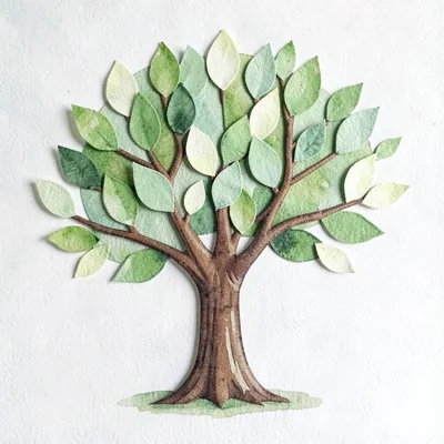 papercraft layered tree with cut leaves in fresh greens