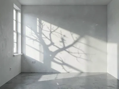 Branch Shadow Through Window on White Wall