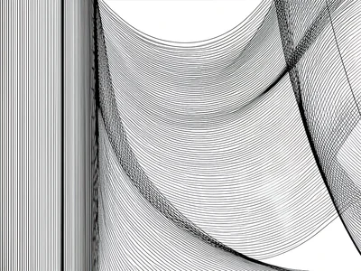 A wide gradient flow field where lines shift from vertical at left to swirling d