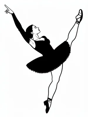 A ballet dancer in arabesque, pure black against white, every line readable