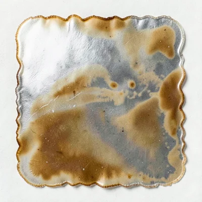 A chemigram with honey resist — organic, irregular edge, warm silver tones
