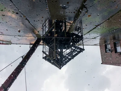 Fire escape reflected from rain