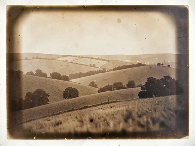 A mid-19th-century landscape study — rolling countryside, soft albumen tonal ran
