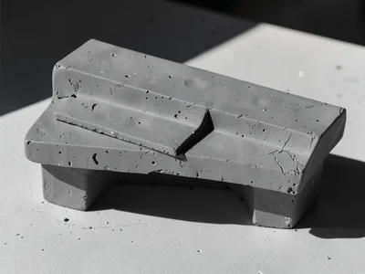 Public bench shaped from a single solid block of clay with two saw-cut grooves m